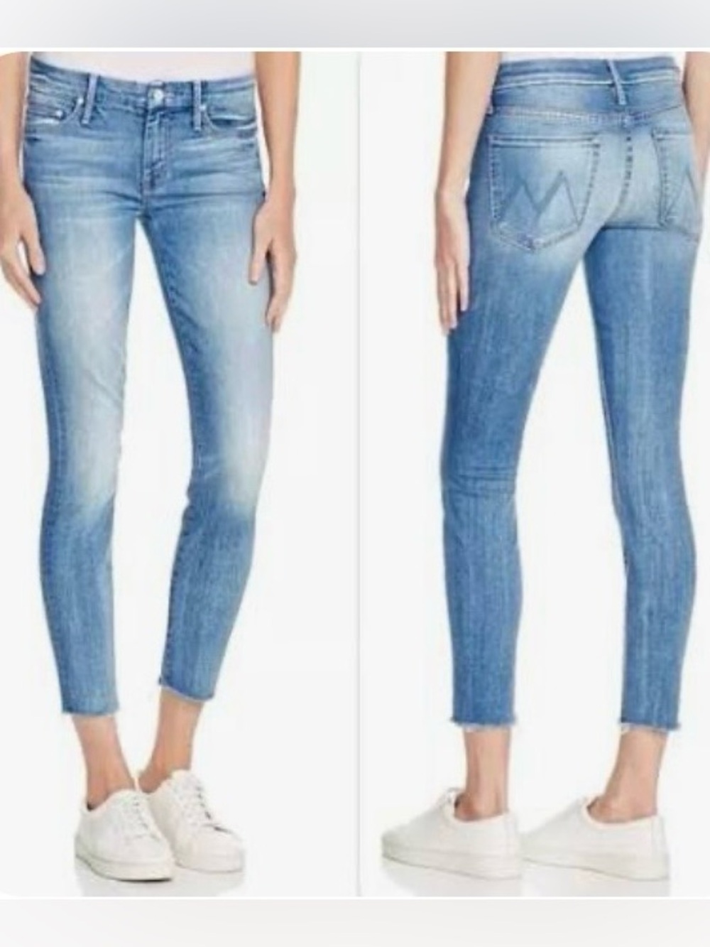 Mother High Waisted Looker Jean Fray Hem  25 Skinny Stretch Logo Ankle Crop